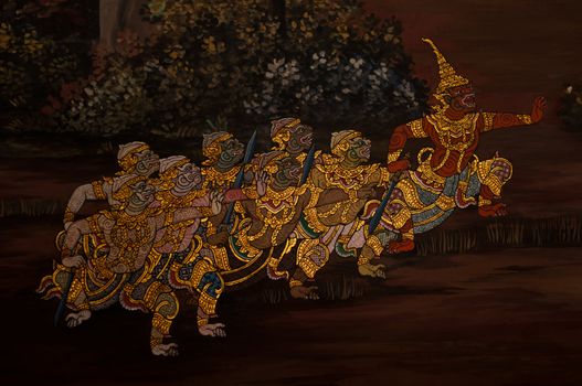 thai art on wall in temple