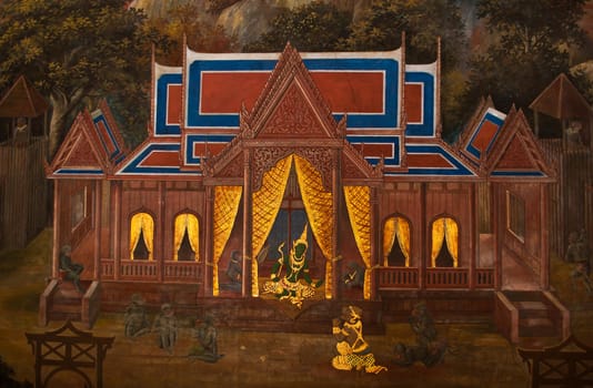 thai art on wall in temple