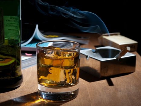 whisky and cigarettes, lonely night, unhealthy lifestyle