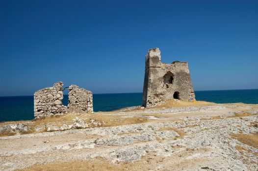 tower ruins by the sea, Apulia, Gargano, Italy