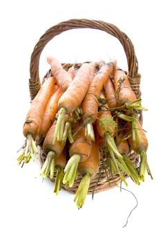 healty carrots in a basket on a white background