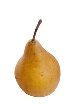 Flavovirent pear with a matte surface on a white background.