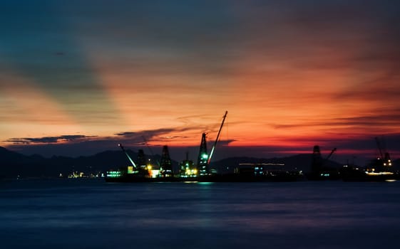 sunset at coast of the sea in hong kong
