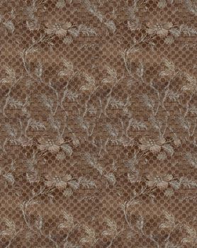 Seamless close up of a brown fabric background with flowers