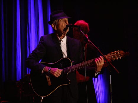 FLORENCE, SEPTEMBER 1ST: Leonard Cohen sings in front of a big audience for his only Italian date of the tour in Florence, piazza Santa Croce on September 1st, 2010.