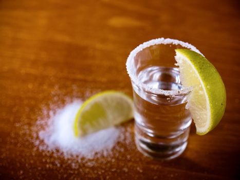 Tequila shot, salt and lime