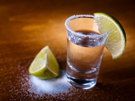 Tequila shot, salt and lime