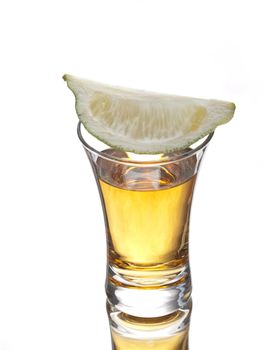 A shot of tequila and lime 