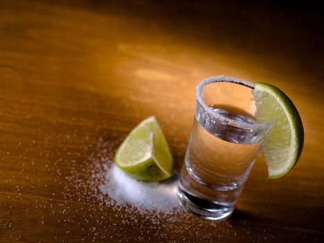 Tequila shot, salt and lime