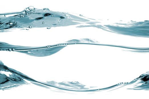 Blue water waves flowing isolated on white background.