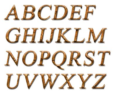 Alphabet on a white background with a gold texture