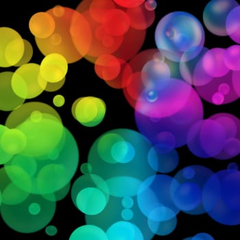 Colored soap bubbles, drop, on black  backgrounds