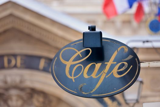 Signboard by entrance in cafe. Paris. France