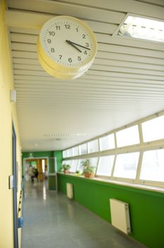 hospital corridor with watch, focus on foreground