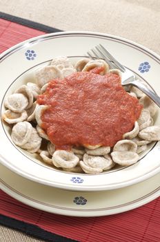 "orecchiette" pasta with tomato sauce