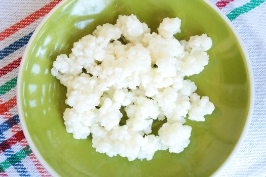 Tibetan milk mashroom on green plate