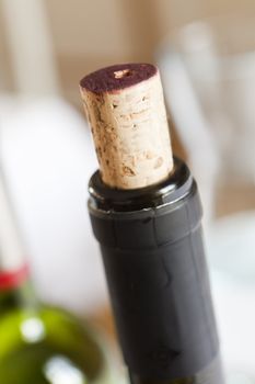 Close up of a cork in wine bottle