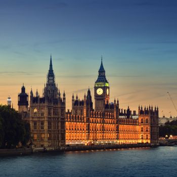 Houses of Parliament at night, London.