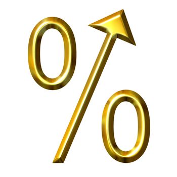 3d golden percentage symbol with integrated arrow directed up isolated in white