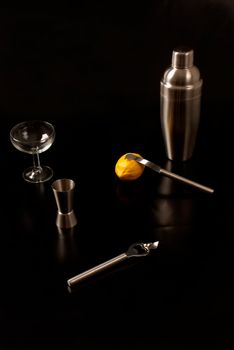 A basic set of cocktail utensils for the barman