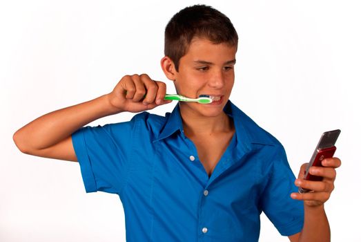 Teenager texting even when brushing teeth, cellphone addiction