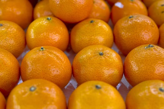 Sweet Oranges on Fruit Stand Display Close Up