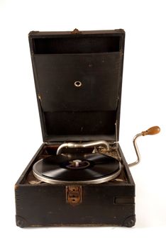 Vintage gramophone with a 78 rpm vinyl record on