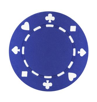A single blue poker chip isolated on a white background