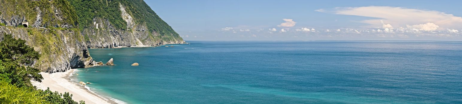 Panoramic landscape of ocean and road, Qingshui Cliff in Taiwan, Asia.