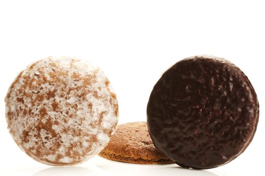 three different traditional german lebkuchen on white background