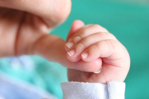 new born Baby's hand gripping for mothers finger