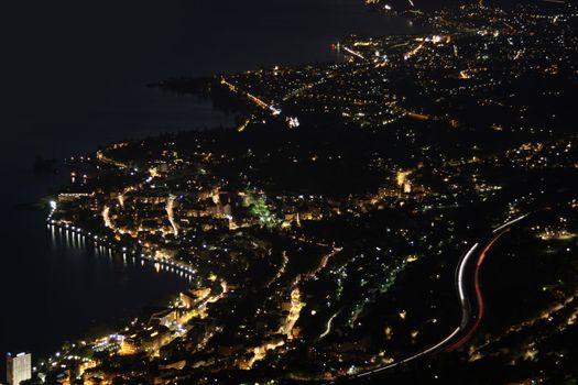 Night panorama Montreux, Vevey and swiss riviera from Caux, Switzerland 