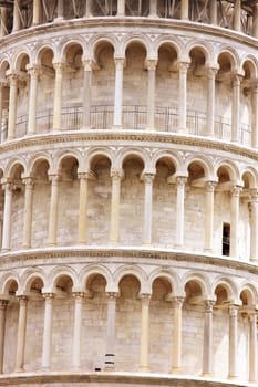 details of Leaning tower in Pisa, Tuscany, Italy 