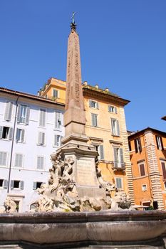 Pantheon, Detail of fountain on Piazza della Rotonda in Rome, Italy 