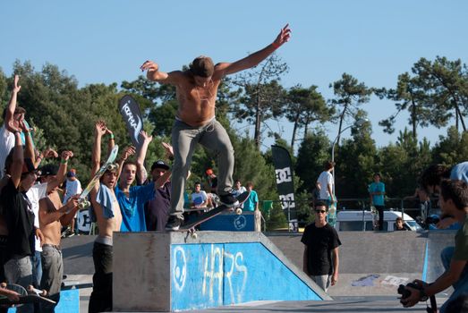ÍLHAVO, PORTUGAL - SEPTEMBER 04: Ruben Rodrigues during the 2nd Stage of the DC Skate Challenge on September 04, 2010 in Ílhavo, Portugal.
