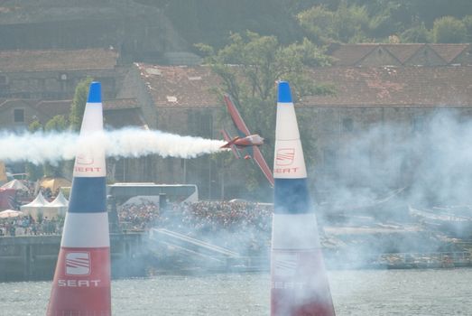 PORTO, PORTUGAL - SEPTEMBER 7: Nicolas Ivanoff (FRA) during the Red Bull Air Race event on September 12, 2009 in Porto, Portugal.