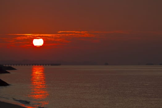 Sunrise over the Jetty at East Coast Park Beach in Singapore