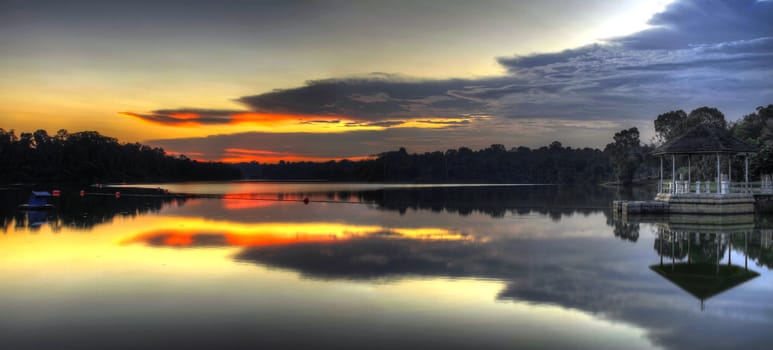 Sunset at the Lower Peirce Reservoir Lake in Singapore Panorama