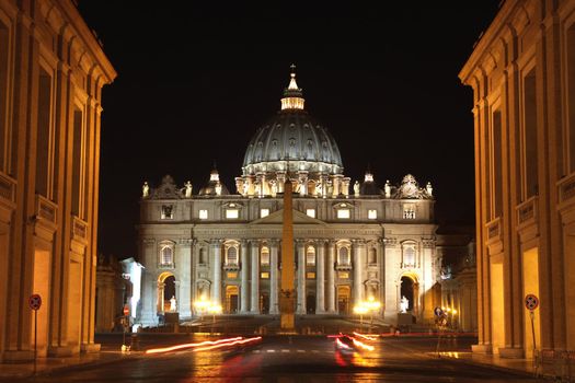 view of Basilica di San Pietro, night,Vatican City in Rome, Italy 