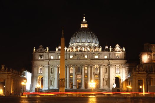 view of Basilica di San Pietro, night,Vatican City in Rome, Italy 