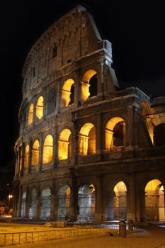 The Colosseum at night in Rome, Italy  