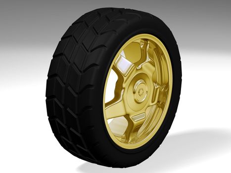 One big golden sport alloy wheels with tyre