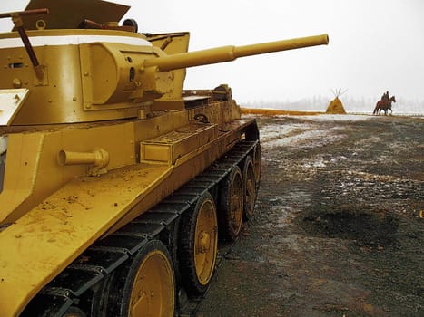 tank Bt-7 - on the right crater from blast - afield riders