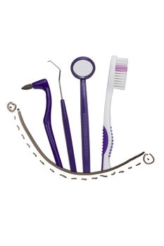 Purple dental tools in a drawn pocket.