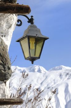 alpine cottage in winter