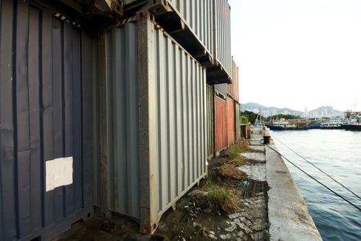 Shipping containers near the sea in hong kong at day