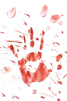 Blood splatter and fingerprints isolated on a white background.