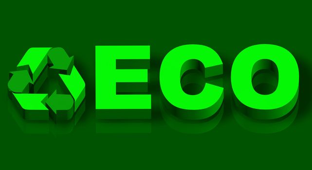 3D illustration of eco word over green background