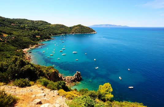 A Typical Italian Seascape With Hills And Indented Coastline