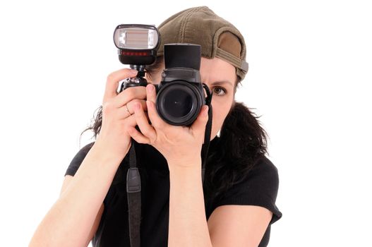 The woman the photographer is photographed close up